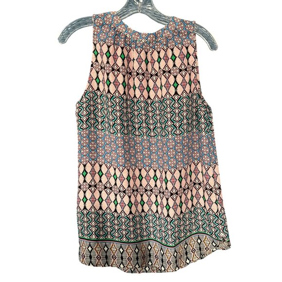 Geometric Print Blouse Size M Pink/Green - Picture 6 of 6